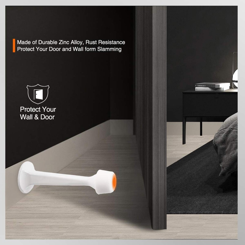 6 Pack Solid Rigid Door Stops - Heavy Duty Stoppers Wall 6 Pack, White