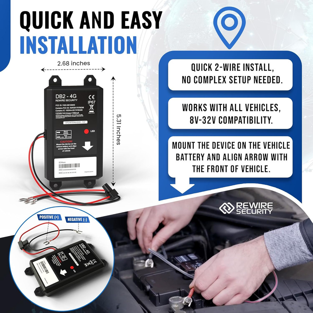 REWIRE SECURITY DB2-4G GPS Tracker for Vehicles – Real-Time Vehicle Tracking Dev