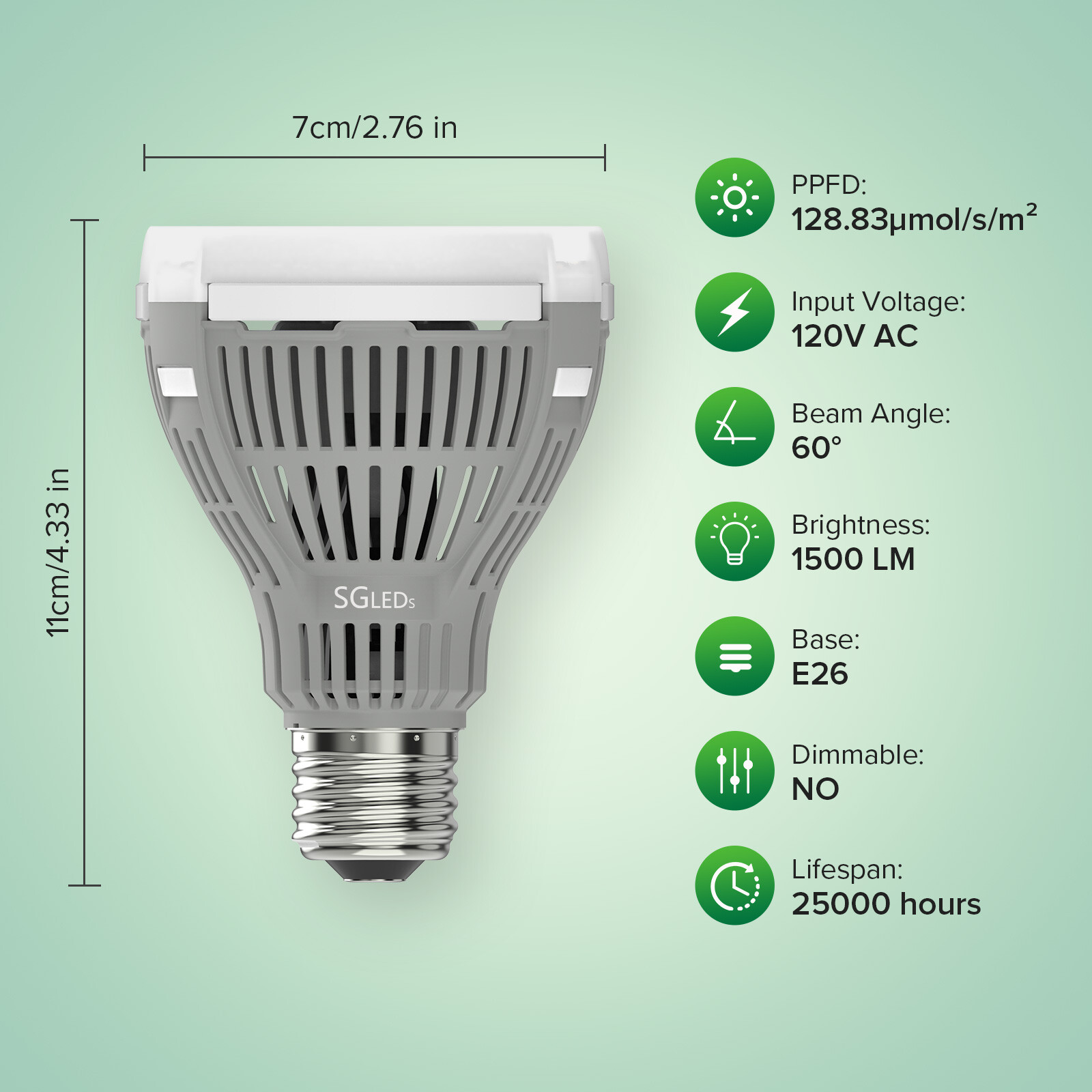 LED Grow Light Bulb 15W (200W Equivalent) Full Spectrum Plant Veg Bloom SANSI