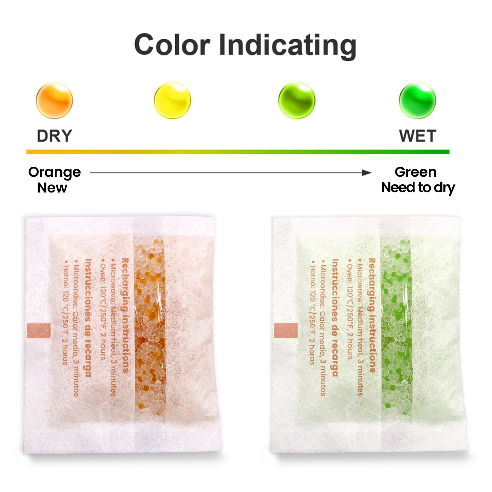 [2 Gram 100 Packages] Adsorbco Rechargeable 20% Orange + 80% White Silica Gel