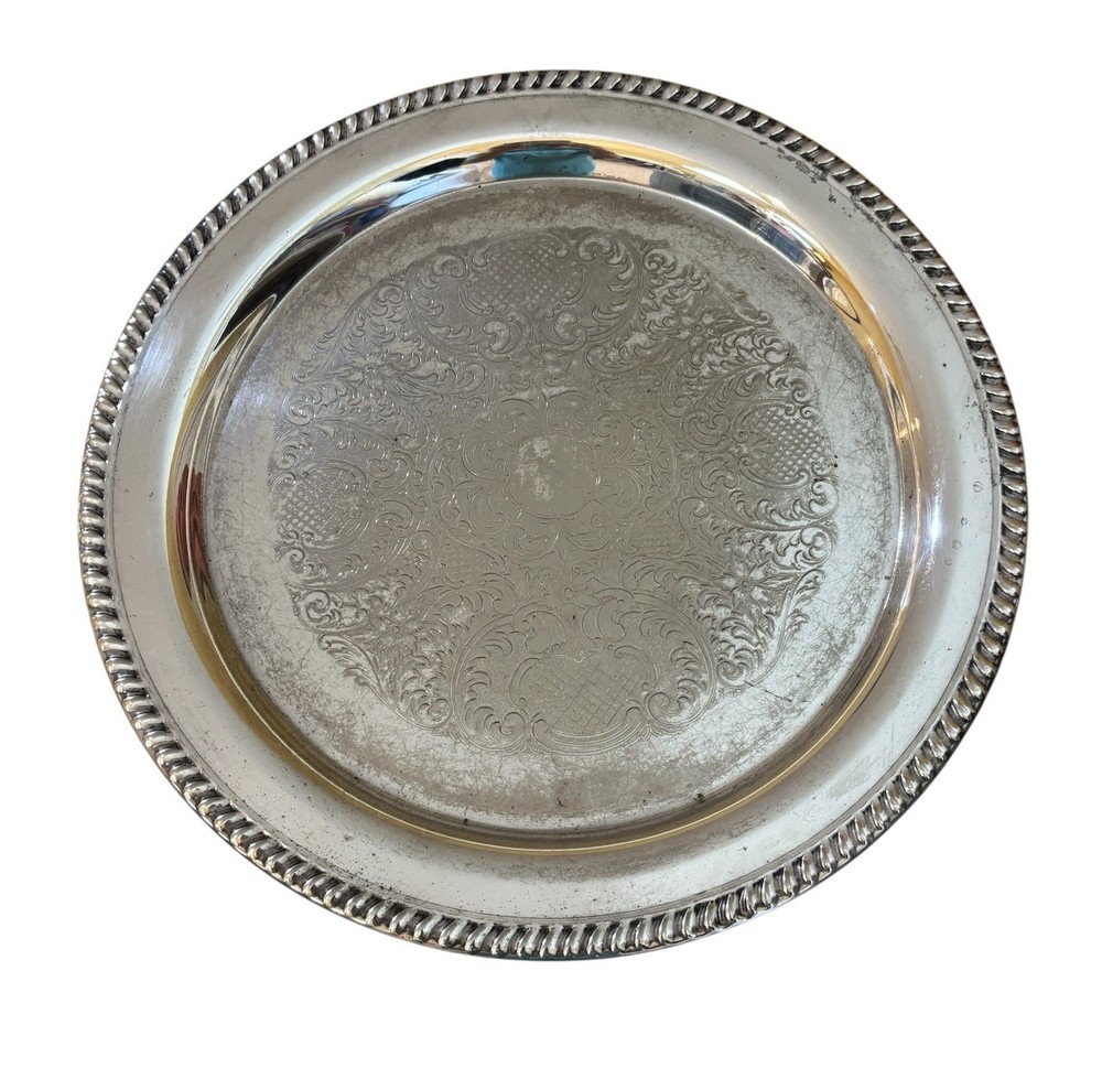Vintage Silver Plate Serving Tray Floral Pattern 15”