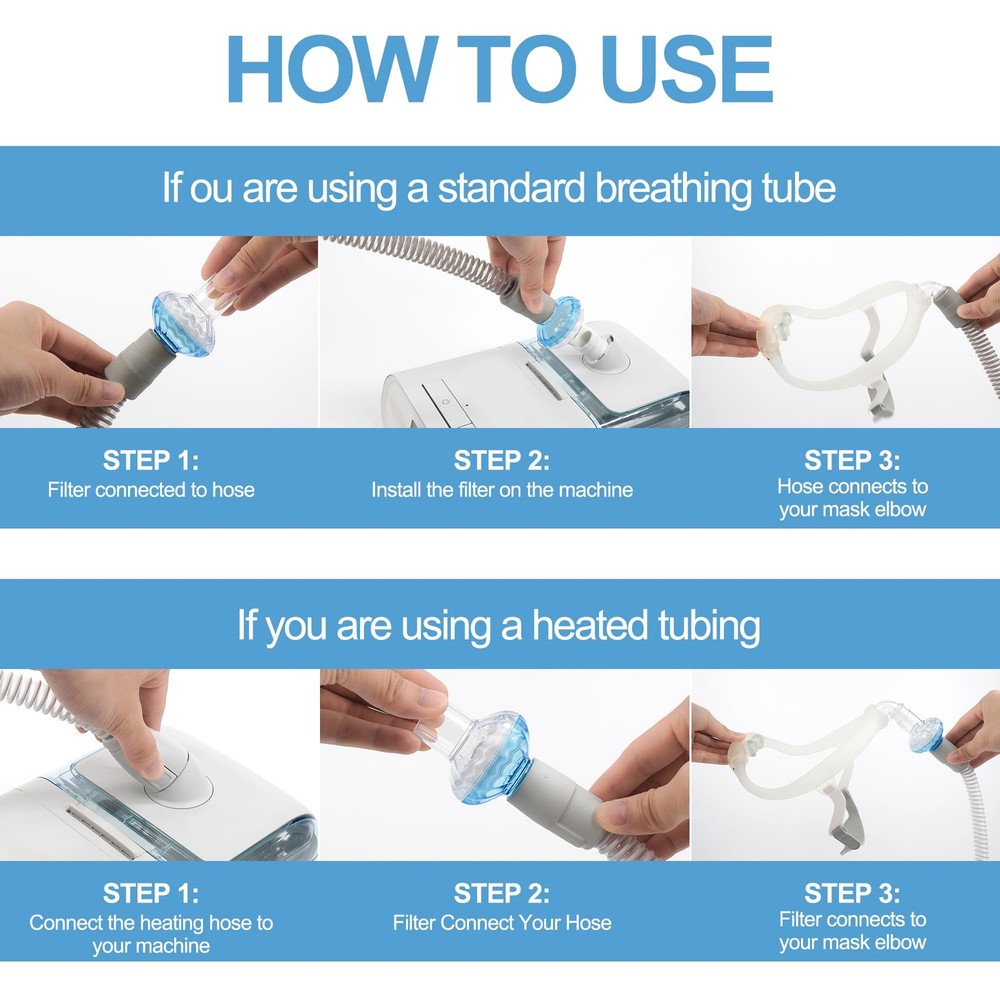 6PCs CPAP Filters for & BiPAP, Redesigned Inline Bule&white