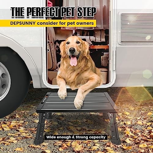 Adjustable RV Step Stool, 3-Step Height Adjustment, Foldable Legs, Carton Black