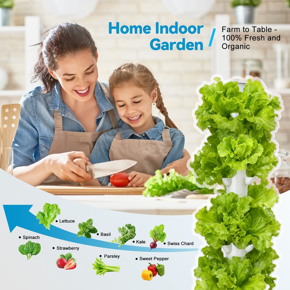 Vertical Hydroponic Growing System Tower with 4FT Grow Lights 45 Pods Pump Timer