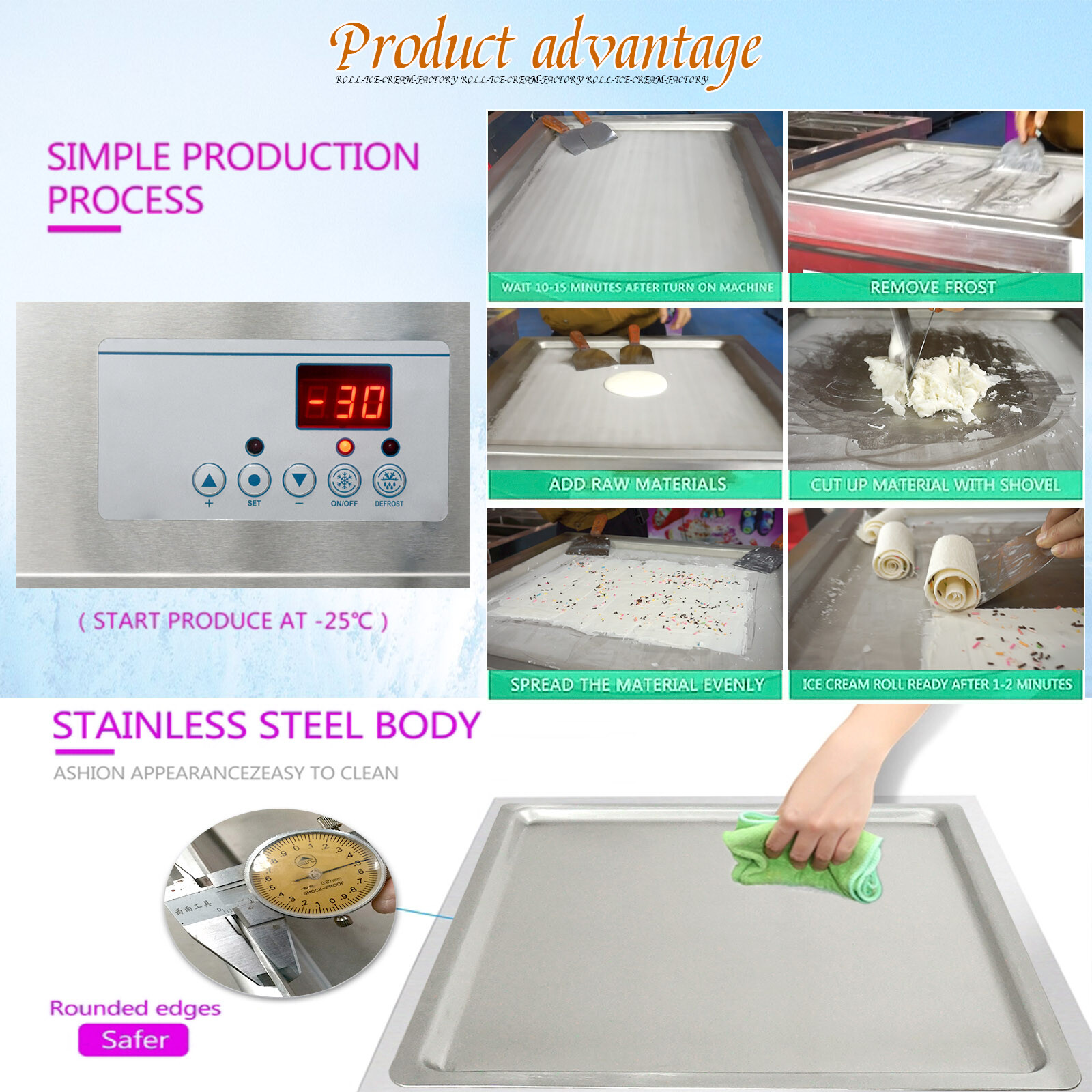 Countertop 45x45cm (18"x18") single square pan fried yogurt ice cream machine