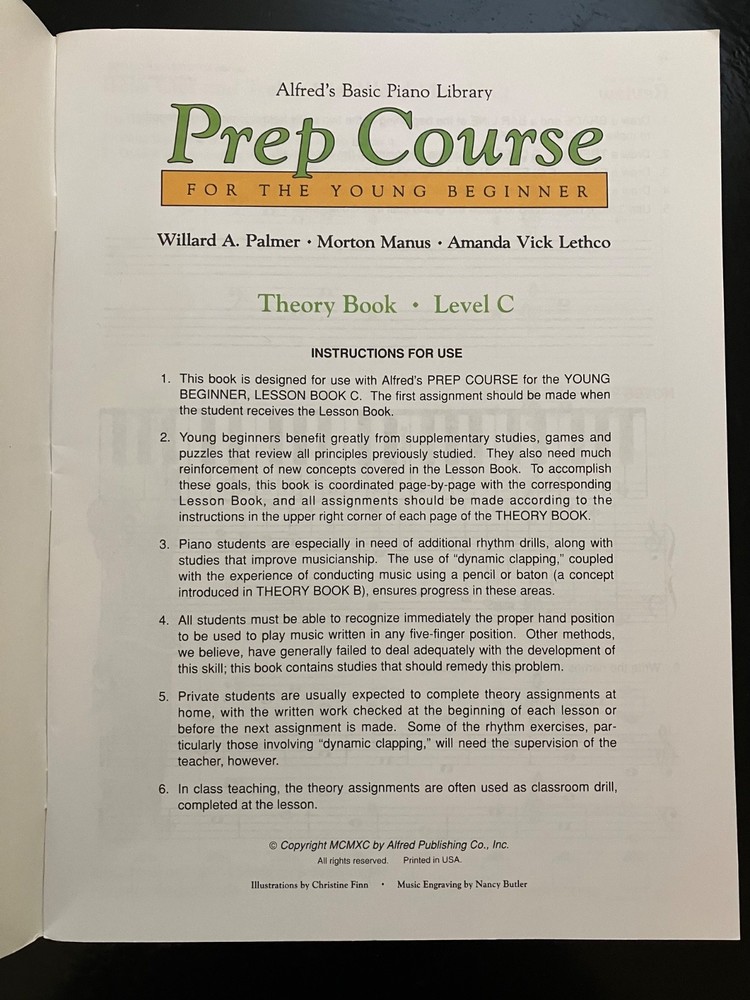 Alfred's Basic Piano Prep Course Theory Book C