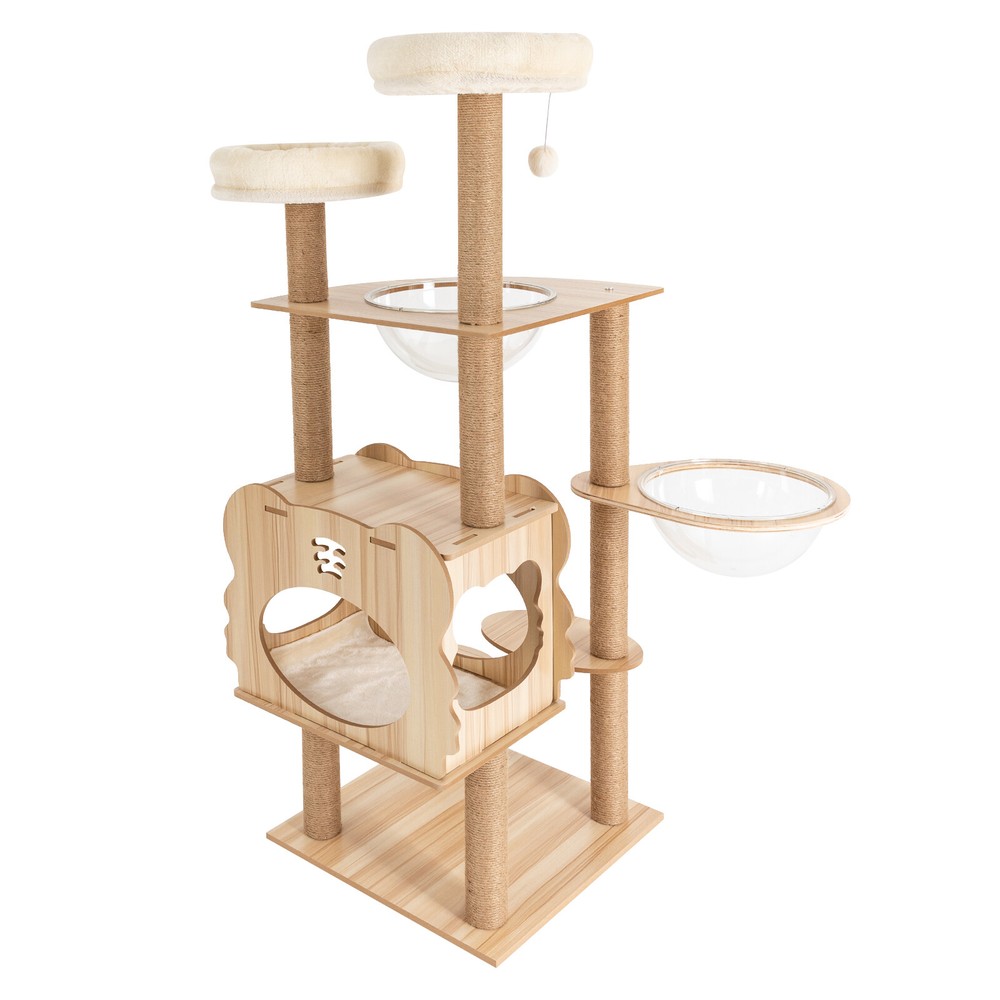 Cat Tree Tower Tall Scratching Post Activity Centre with Den Beige Large 137cm