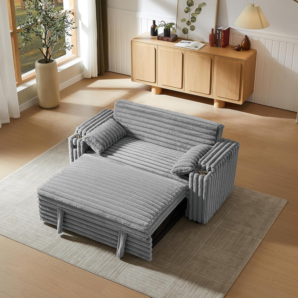 3-in-1 Convertible Sofa Bed with USB, Adjustable Backrest & Cup Holder