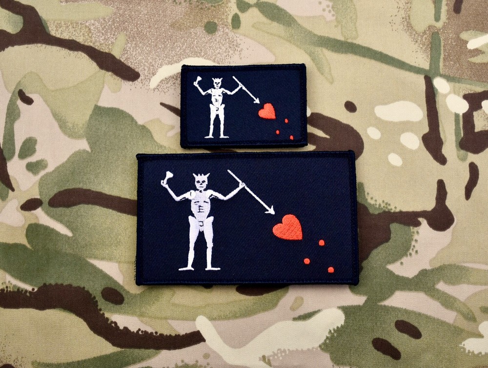 Large Small Blackbeard Pirate Flag Patch SET Navy SEAL Team 3 Edward Teach Hook