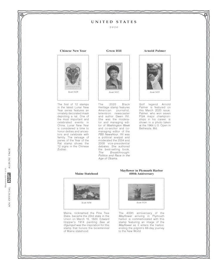 New 2020 Scott Stamp Album Supplement Pages Minuteman Free US Shipping Number 52
