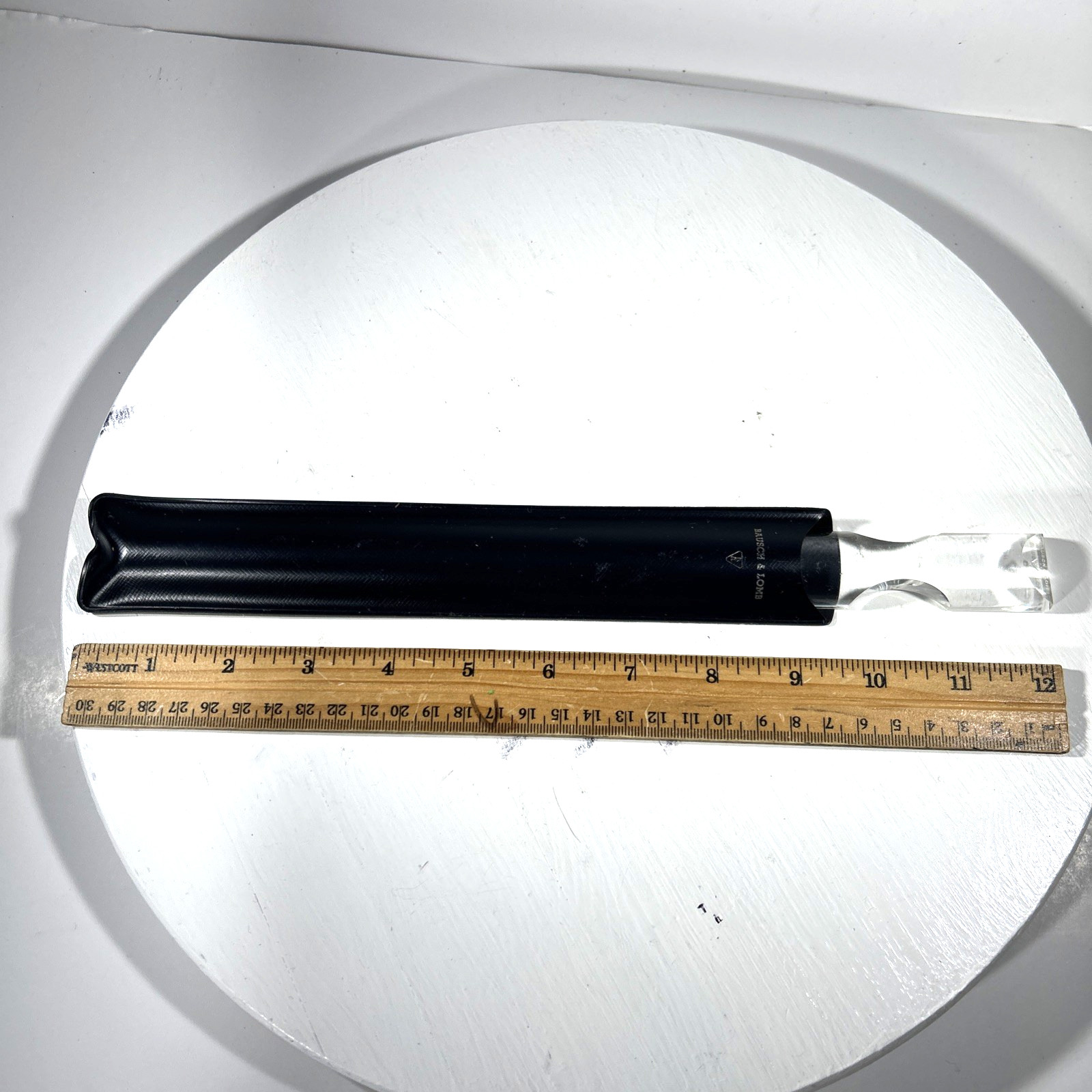 Vintage Bausch & Lomb Acrylic Magnifying Magnifier Measuring Ruler with Case 12”