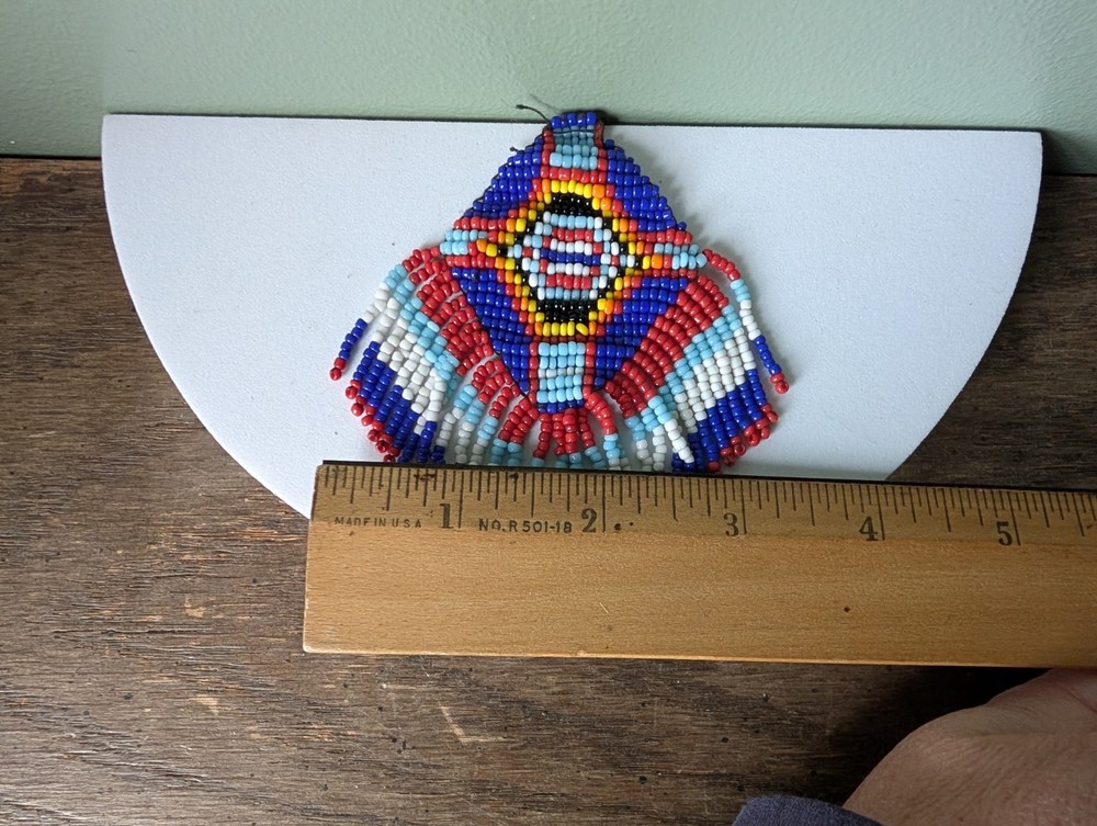 Beaded Native American Style Accent Patch Pendant Seed Bead Multicolor