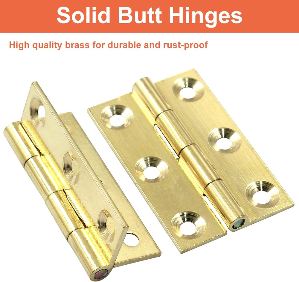 8 Pack Butt Hinge 1.5 Inch Mini Solid Brass Hinges for Small Cabinet, Folding Cr