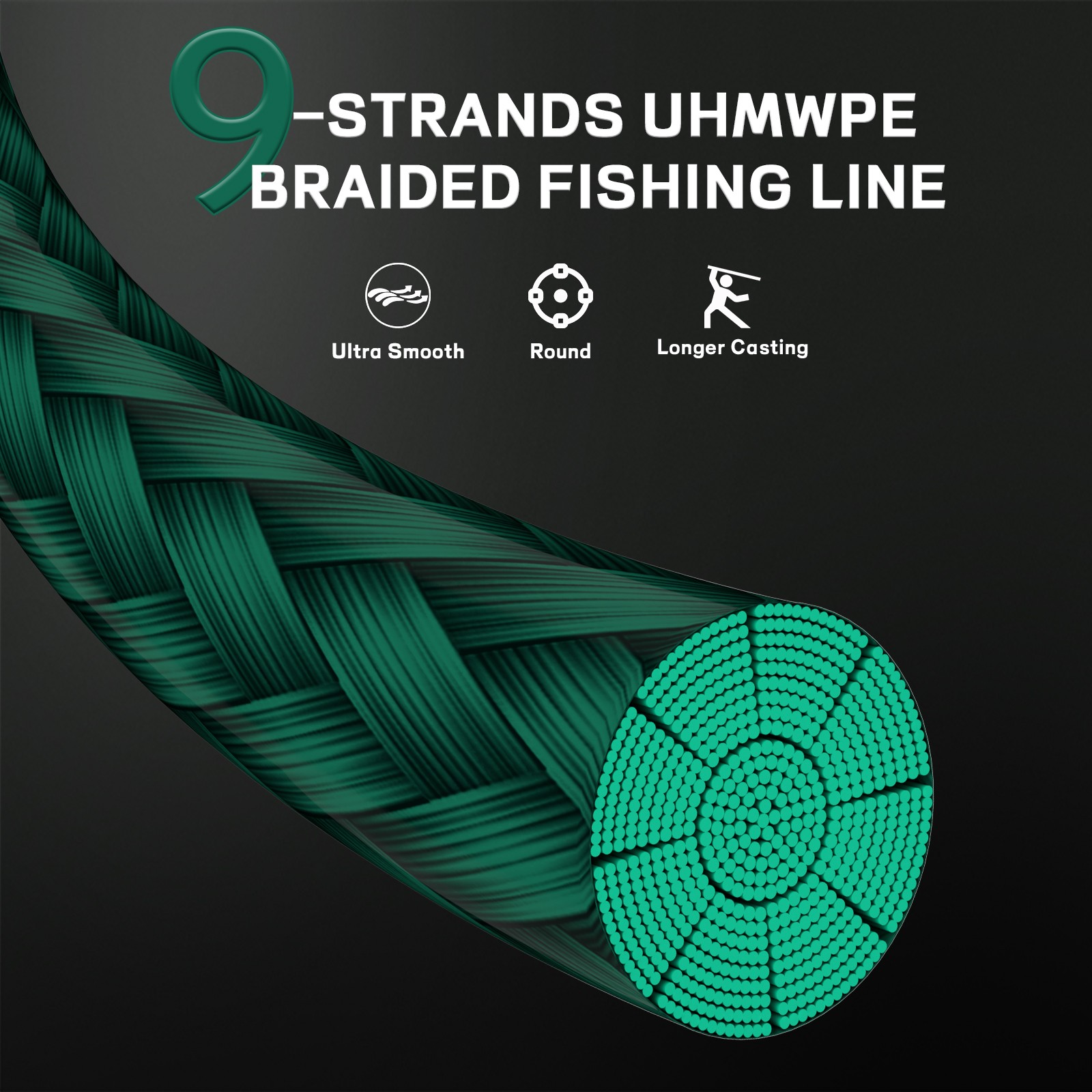 MEGA 9 Strands 100M-2000M Gray PE Dynema Round Braided Fishing Line 15LB-310LB