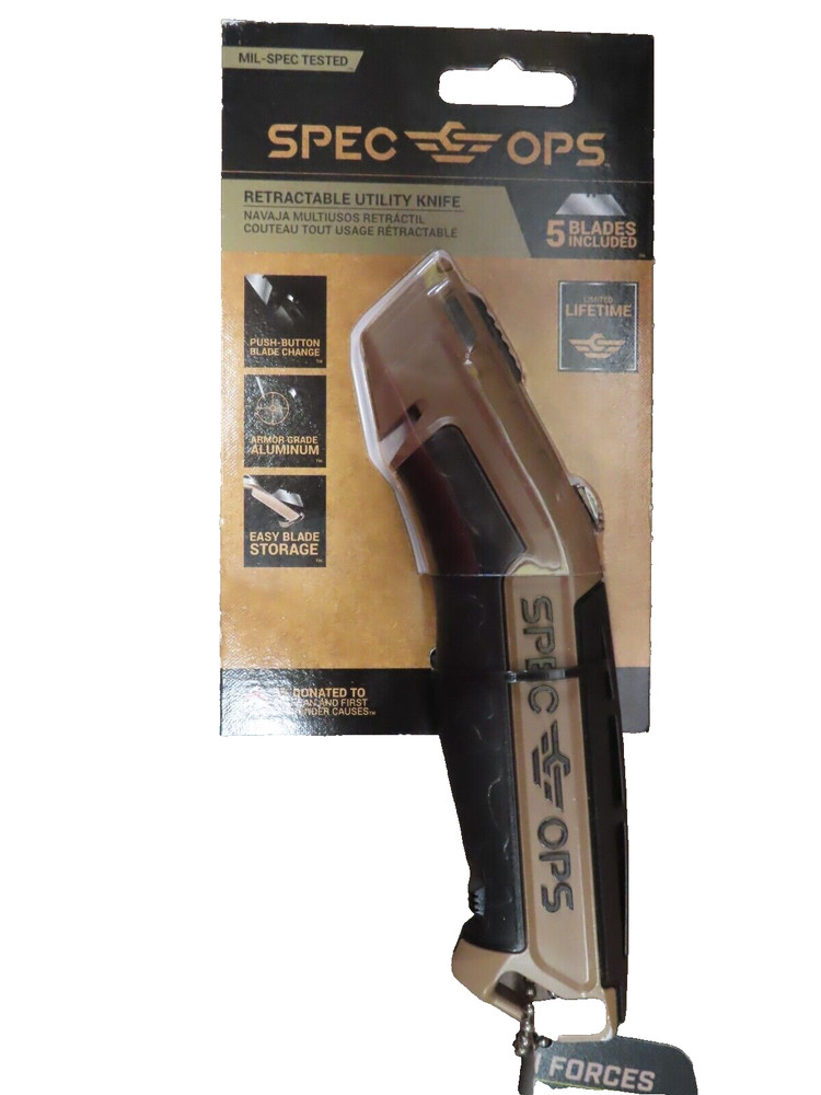 Spec Ops Tools Retractable Utility Knife with Fixed Blade Includes 5 Blades