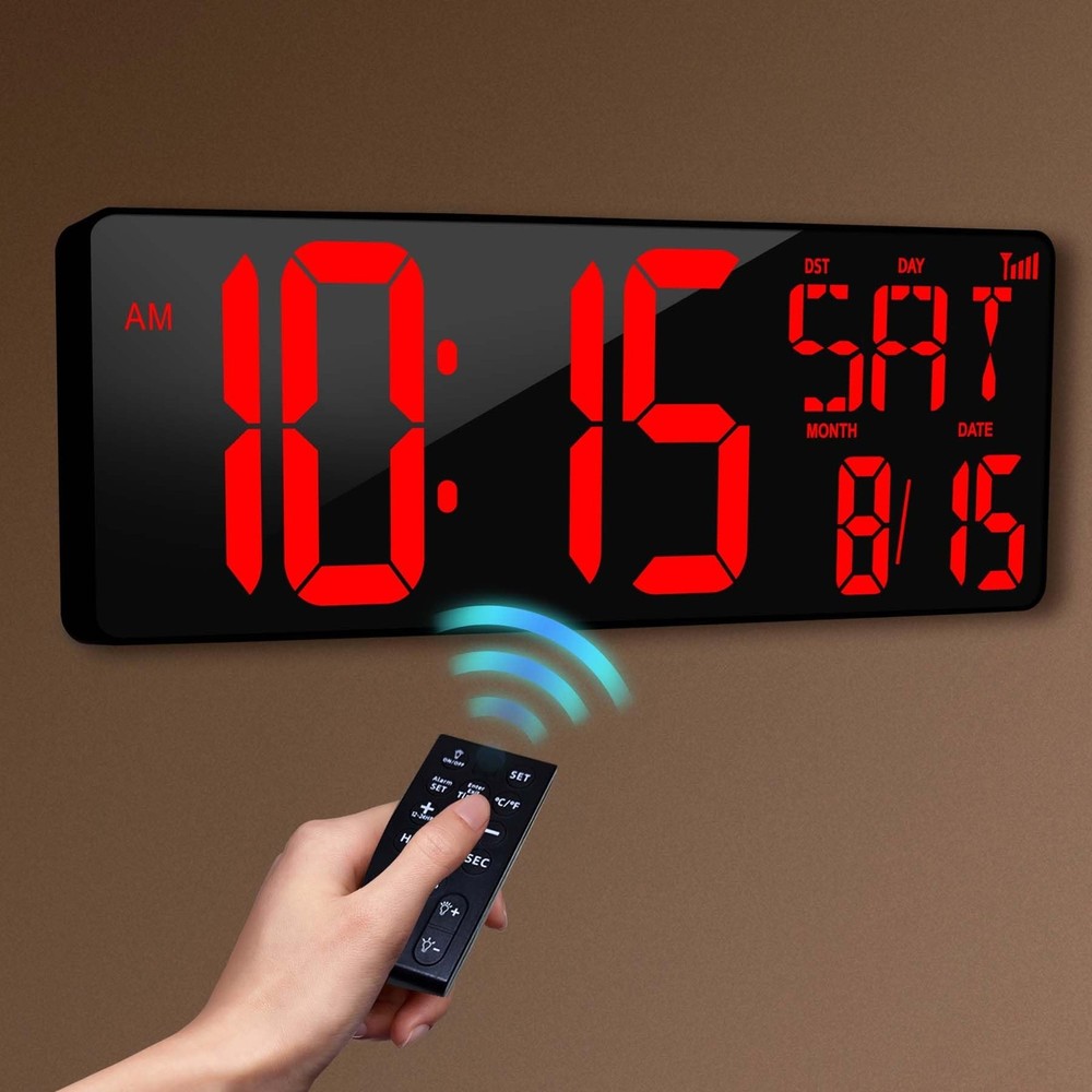 Digital Wall Clock Large Display: 16.5" LED Digital Clock with Remote Control...