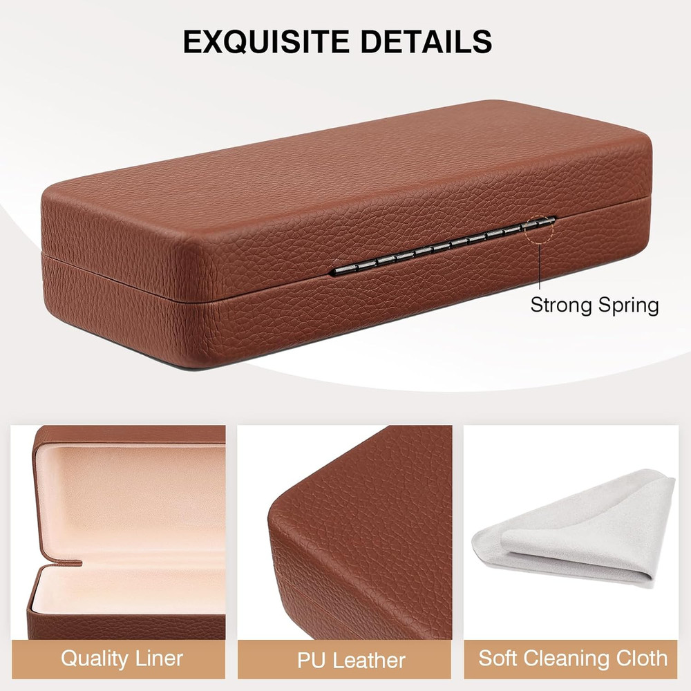 Glasses Case Hard Shell Square Large Eyeglasses Case PU Leather Protective Case