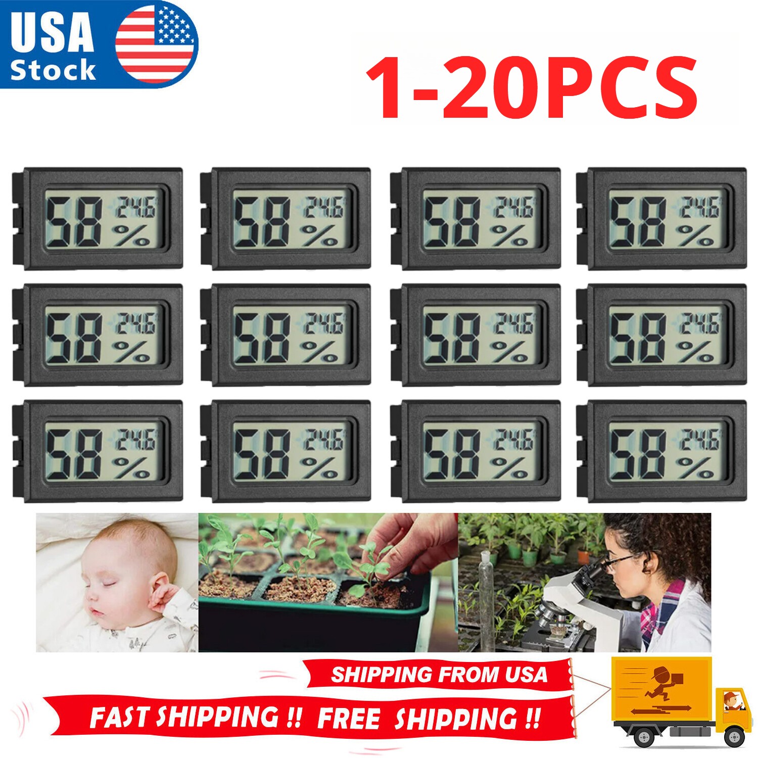 1-20PCS Humidity Meter Mini Digital Indoor Thermometer Hygrometer Temperature US