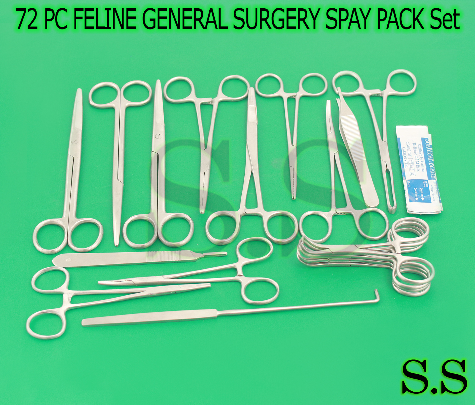 72 PC FELINE GENERAL SURGERY SPAY PACK VETERINARY SURGICAL INSTRUMENTS DS-1039