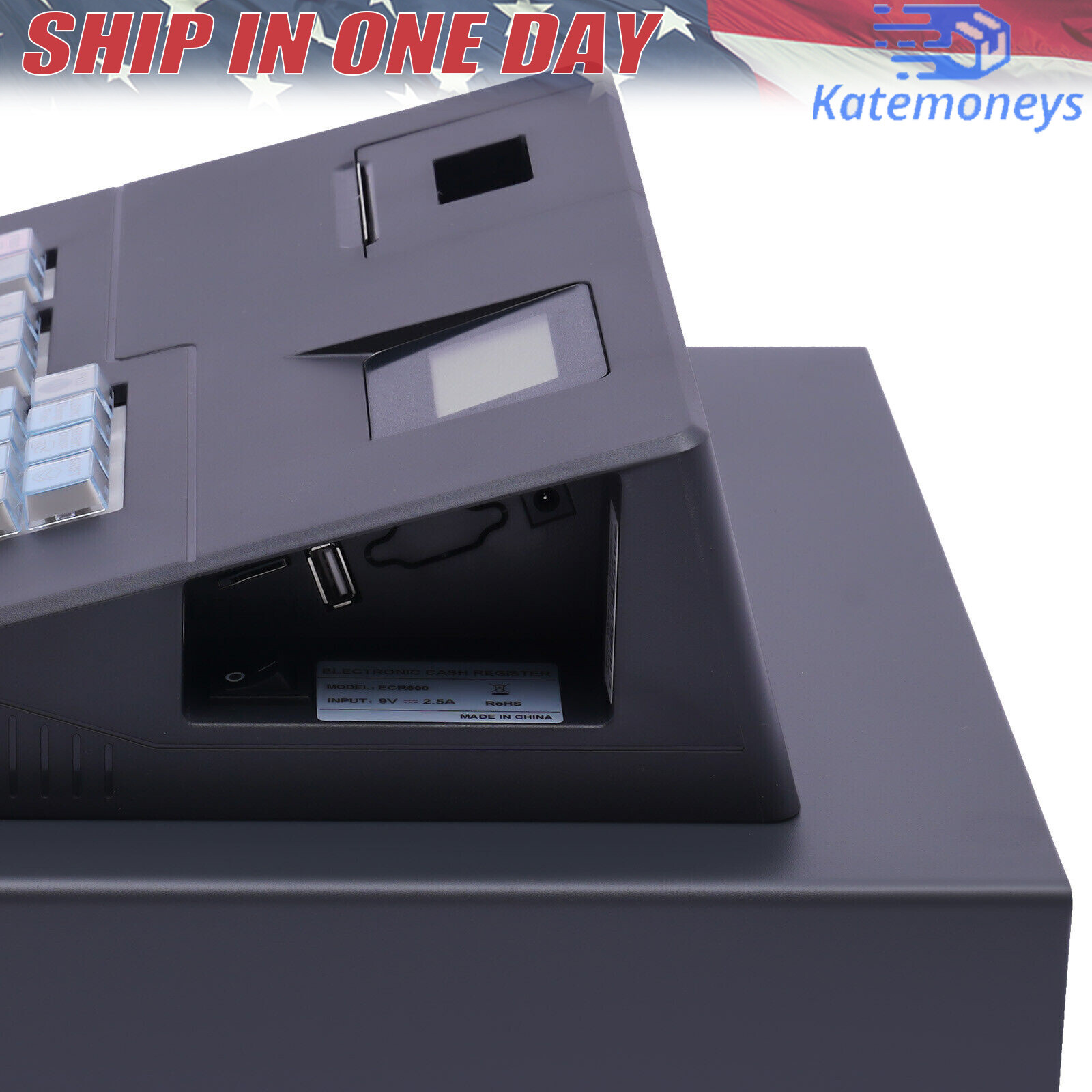 38 Keys Electronic Cash Register Black Thermal Cash Register with Cash Drawer