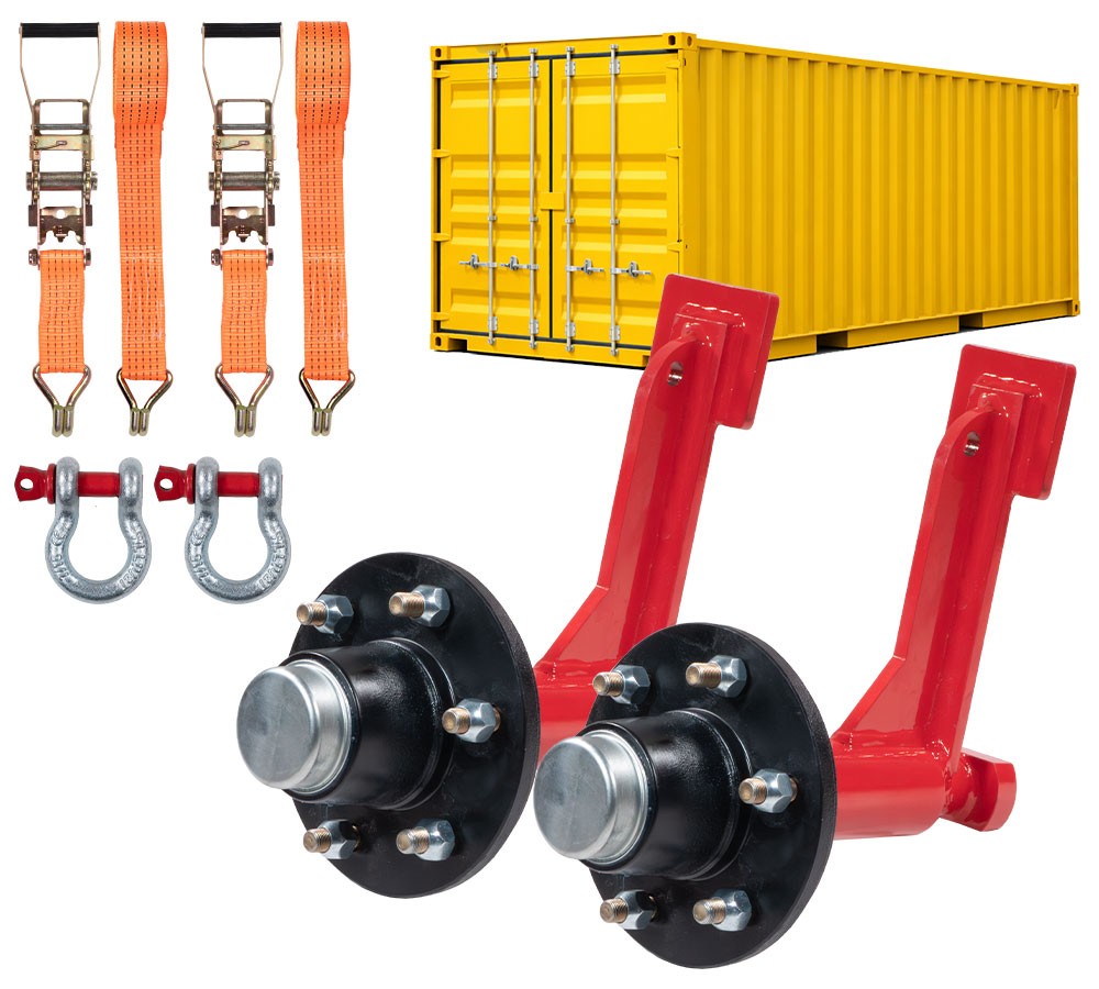 2PK 6-Lug Shipping Container Wheel Kit 8,000 lb for 20–40 ft Containers w/ Strap