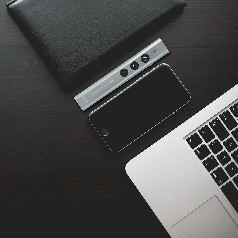 Kavalan Aluminum 2.4G Rechargeable Wireless Presenter Remote Red Pointer , Grey