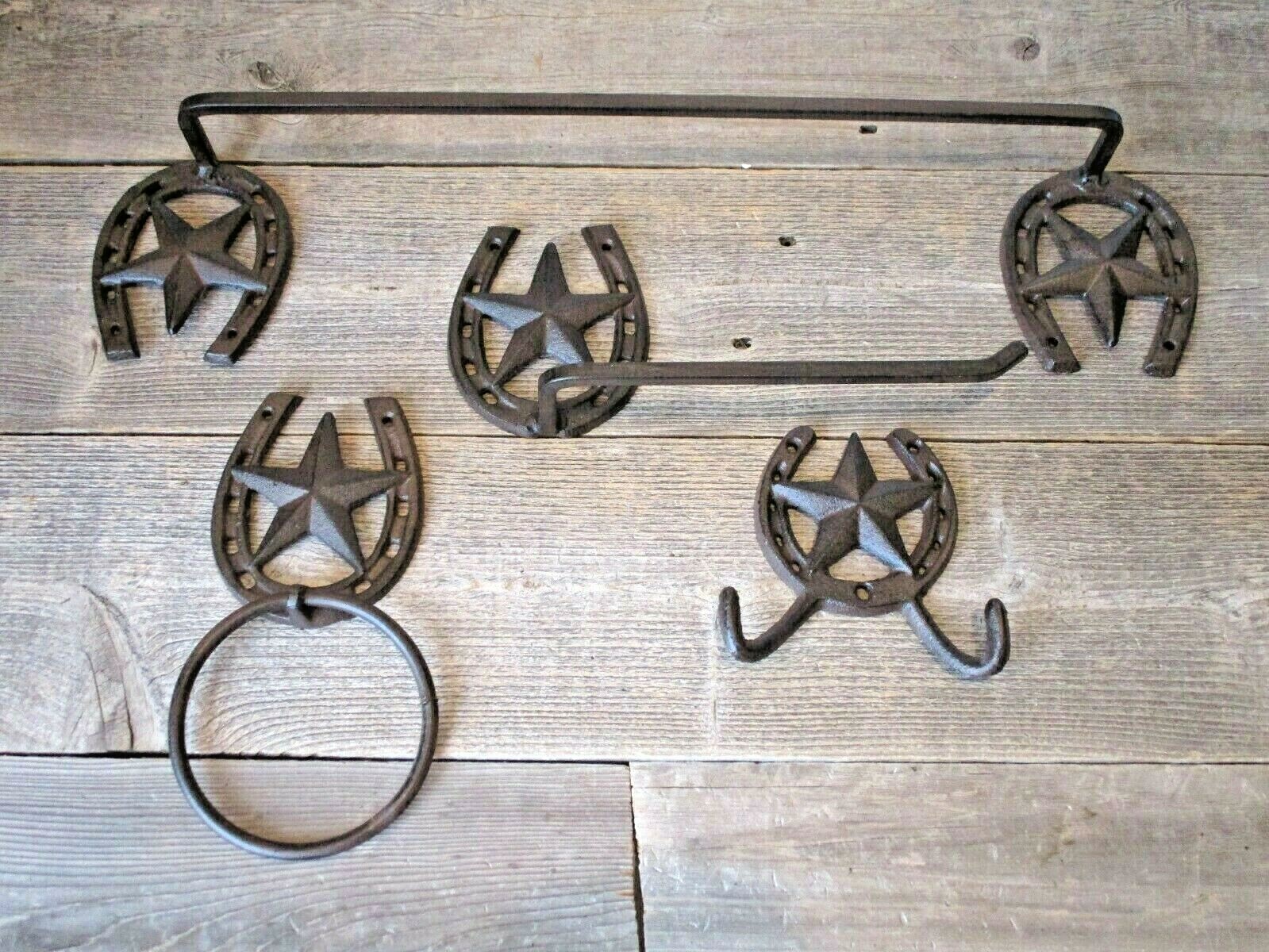 4 Piece Star Horseshoe Bathroom Set Of 4 Rustic Western Decor Holder Hook Towel