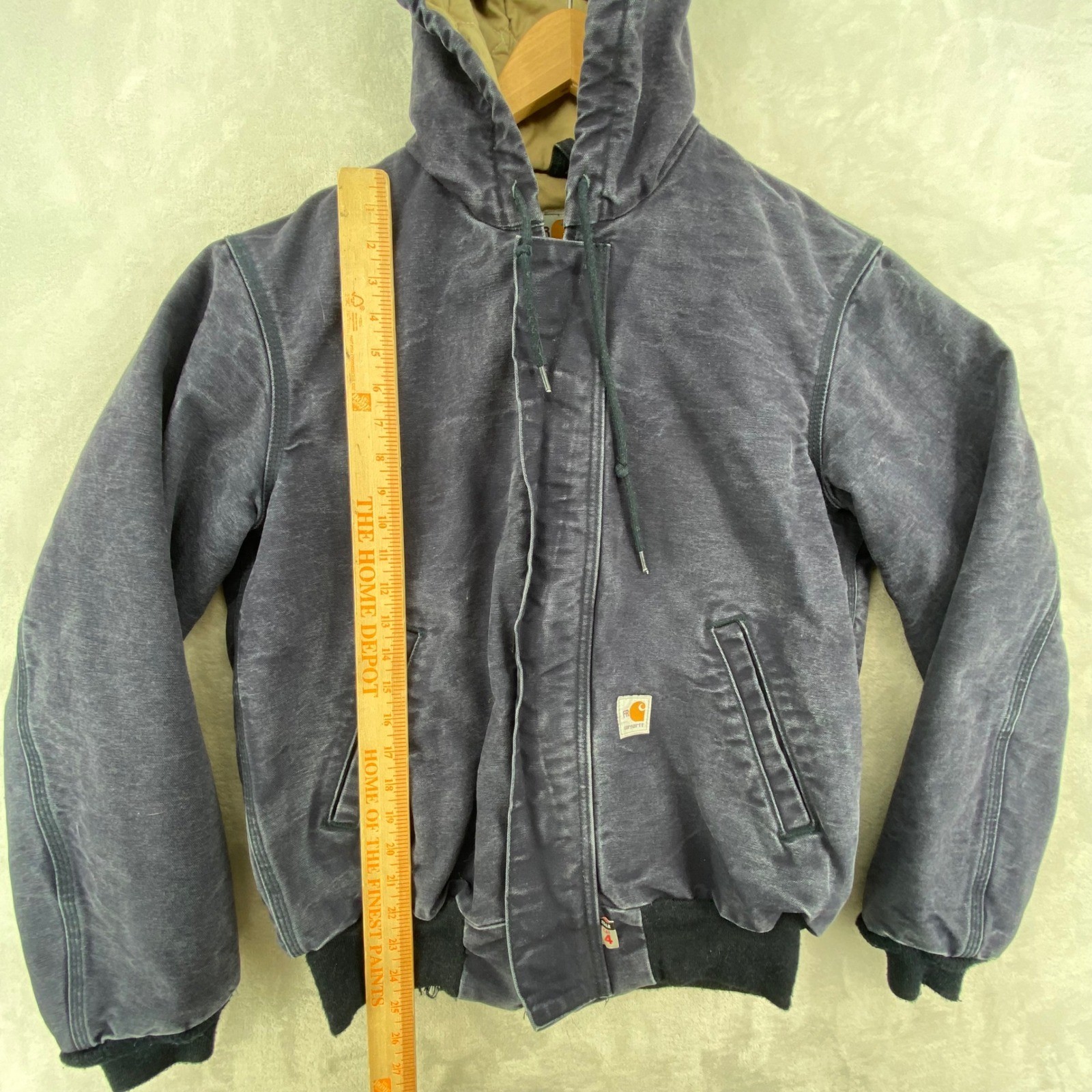 Carhartt FR Flame Resistant Hooded Jacket Mens Small Navy Blue Vintage Workwear