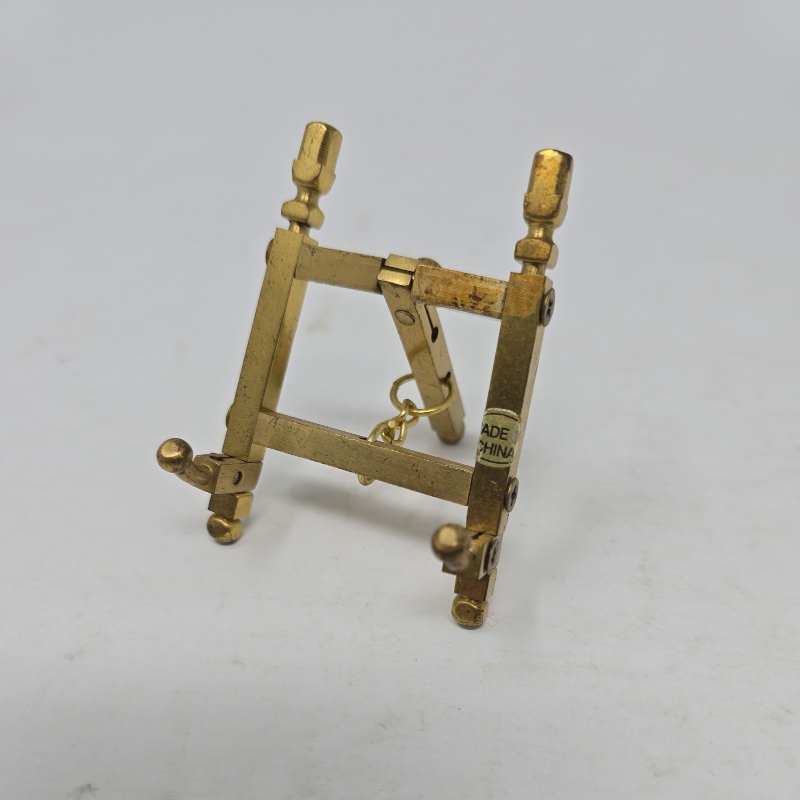 Vintage Solid Brass Gold Tabletop Display Easel Stand Folding 2.75" x 2.5"