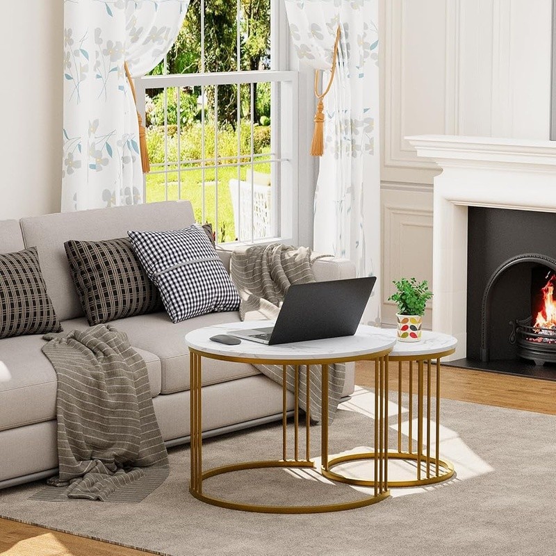 Nesting Coffee Table Set Modern Design Small Spaces Stable Durable Furniture New