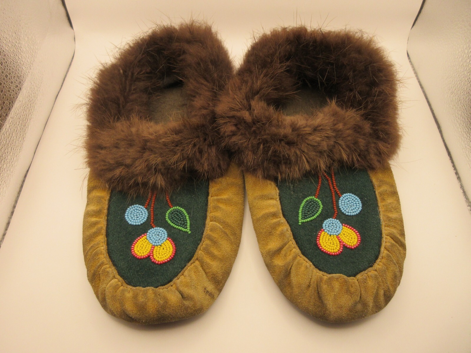 Antique Native American Indian Ojibwe Leather Beaded Moccasins Adult Baby