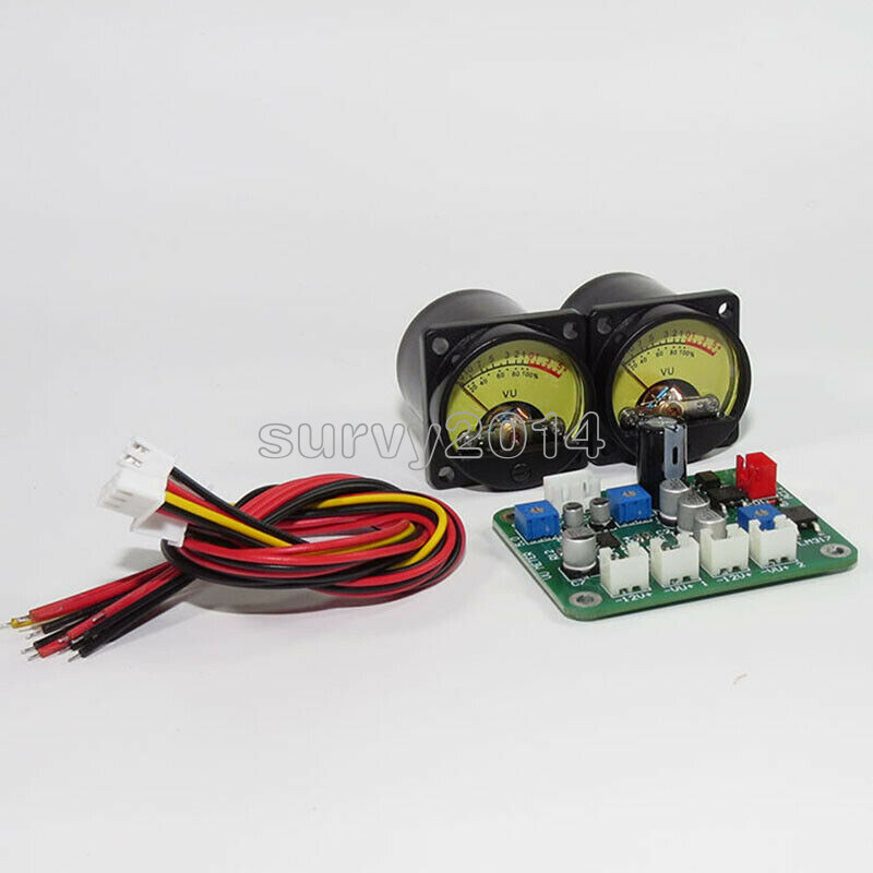 2pc 10-12V VU Panel Meter 500UA Warm Back Light Recording +Cable w/Driver Module