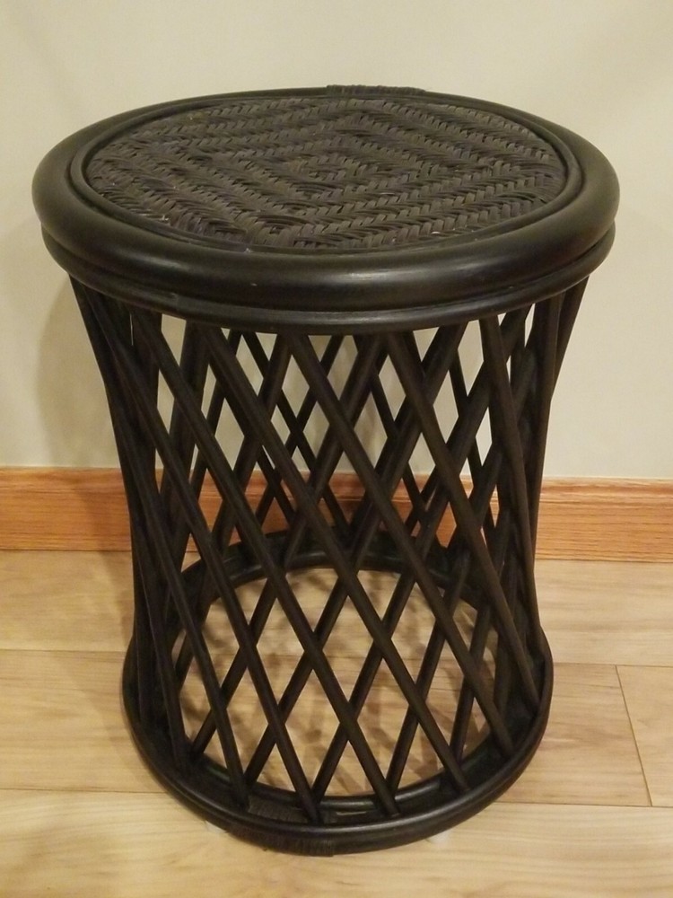 Handmade Black Rattan Wicker Stool