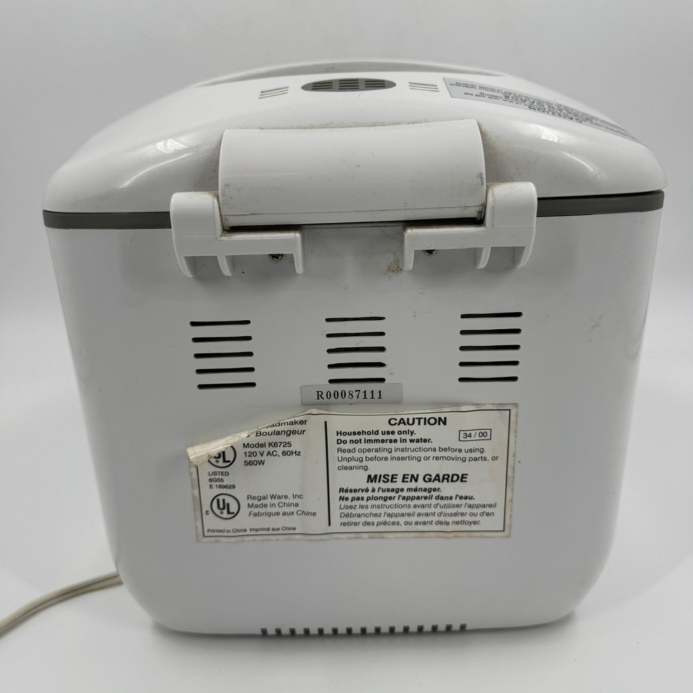 Regal Kitchen Pro Breadmaker Model K6725 White Bread Machine with Dough Setting