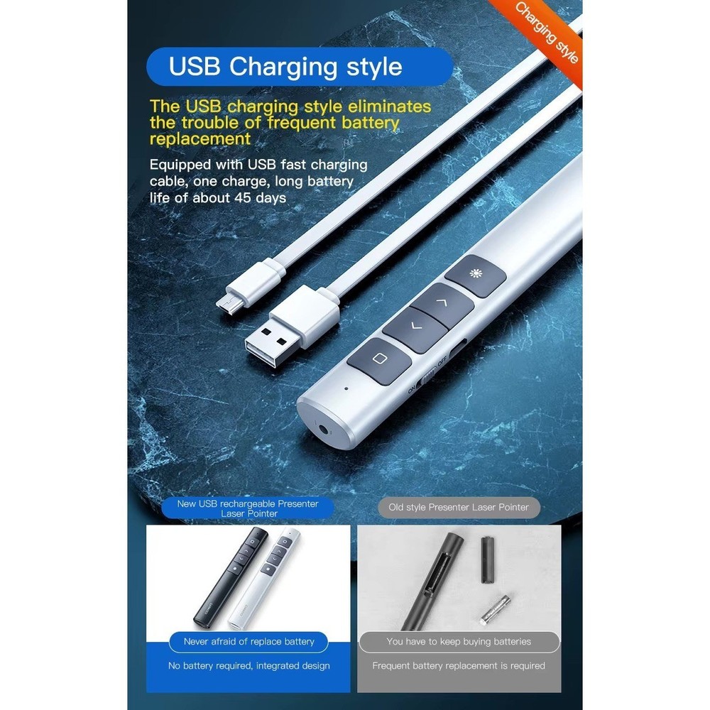 2.4 GHz Wireless Presenter with Red Pointer RF Remote Control Rechargeable Black