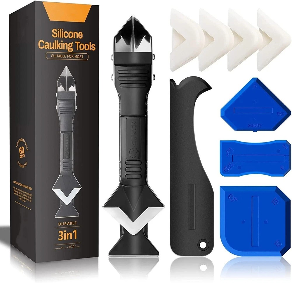 9PCS Caulk Nozzle Applicator Silicone Scraper Sealant Caulking Smooth Remover