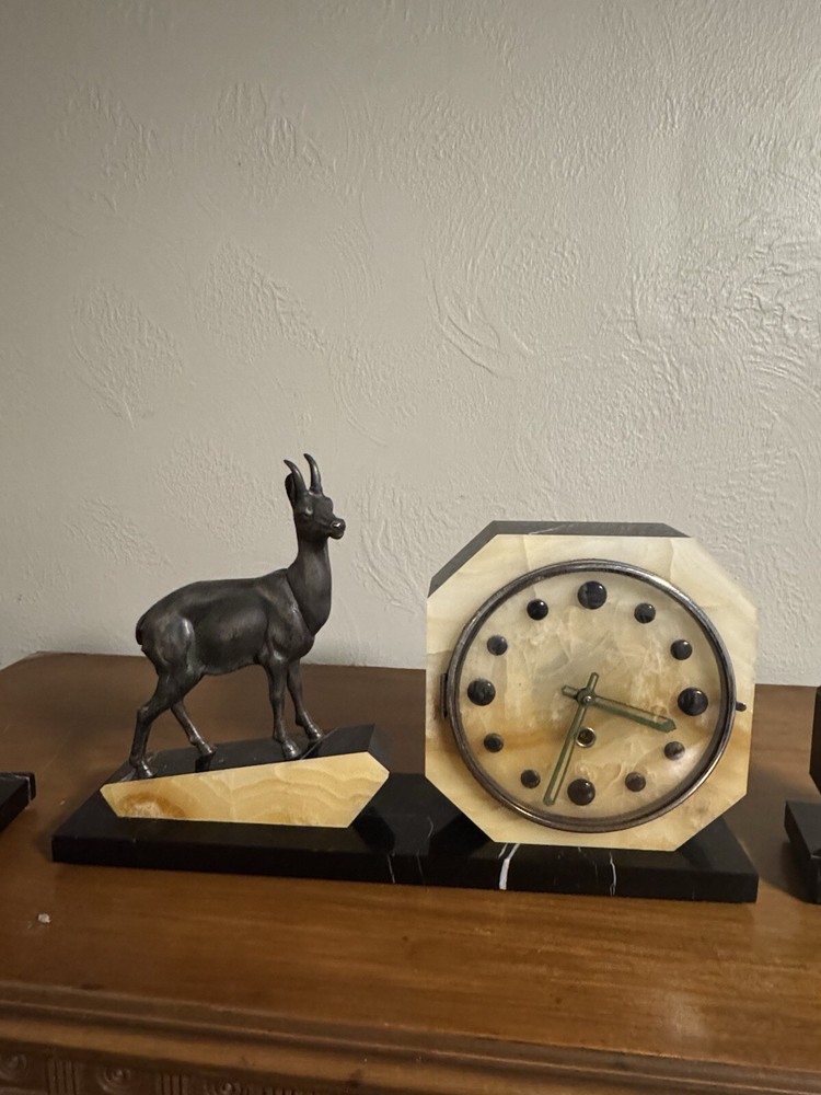Art Deco Clock w/ Matching Bookends