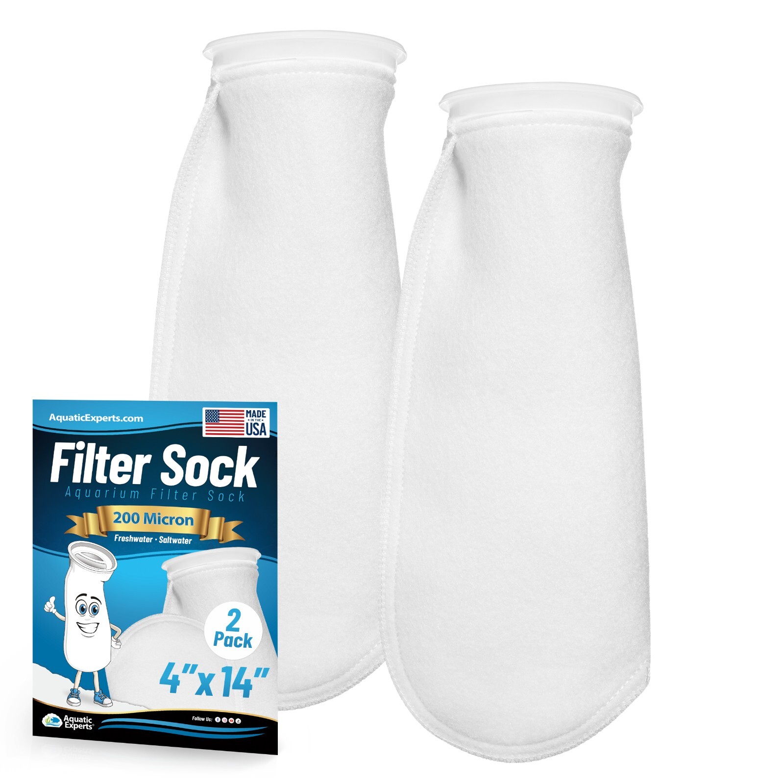Aquatic Experts 4-Inch Ring 200 Micron Felt Filter Socks - Long for Aquariums