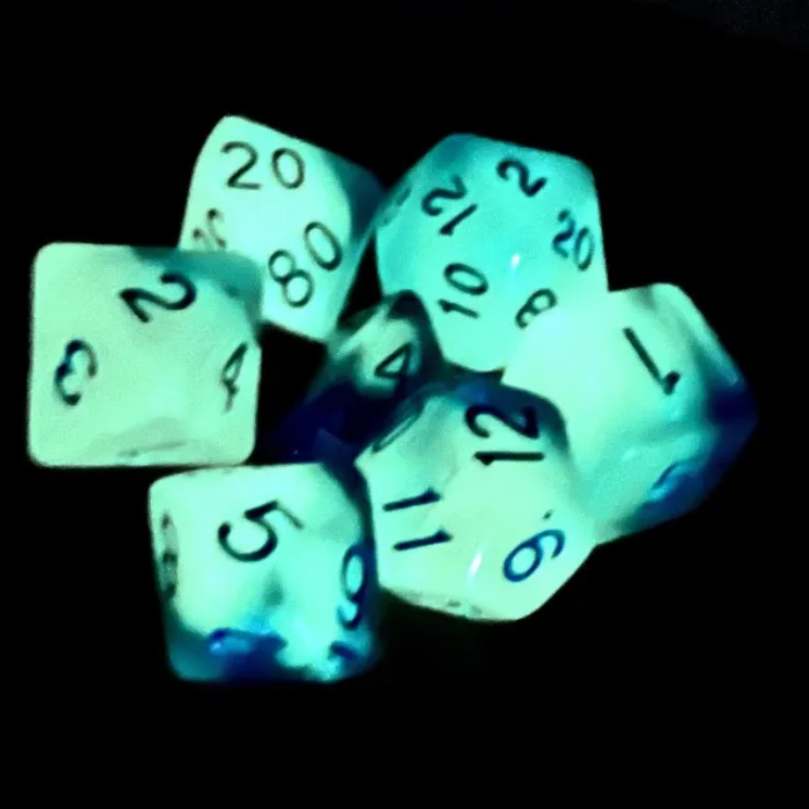 Blue Nebula GITD 7 Dice Set Poly RPG DnD Dungeons Dragons AD&D Pathfinder d20