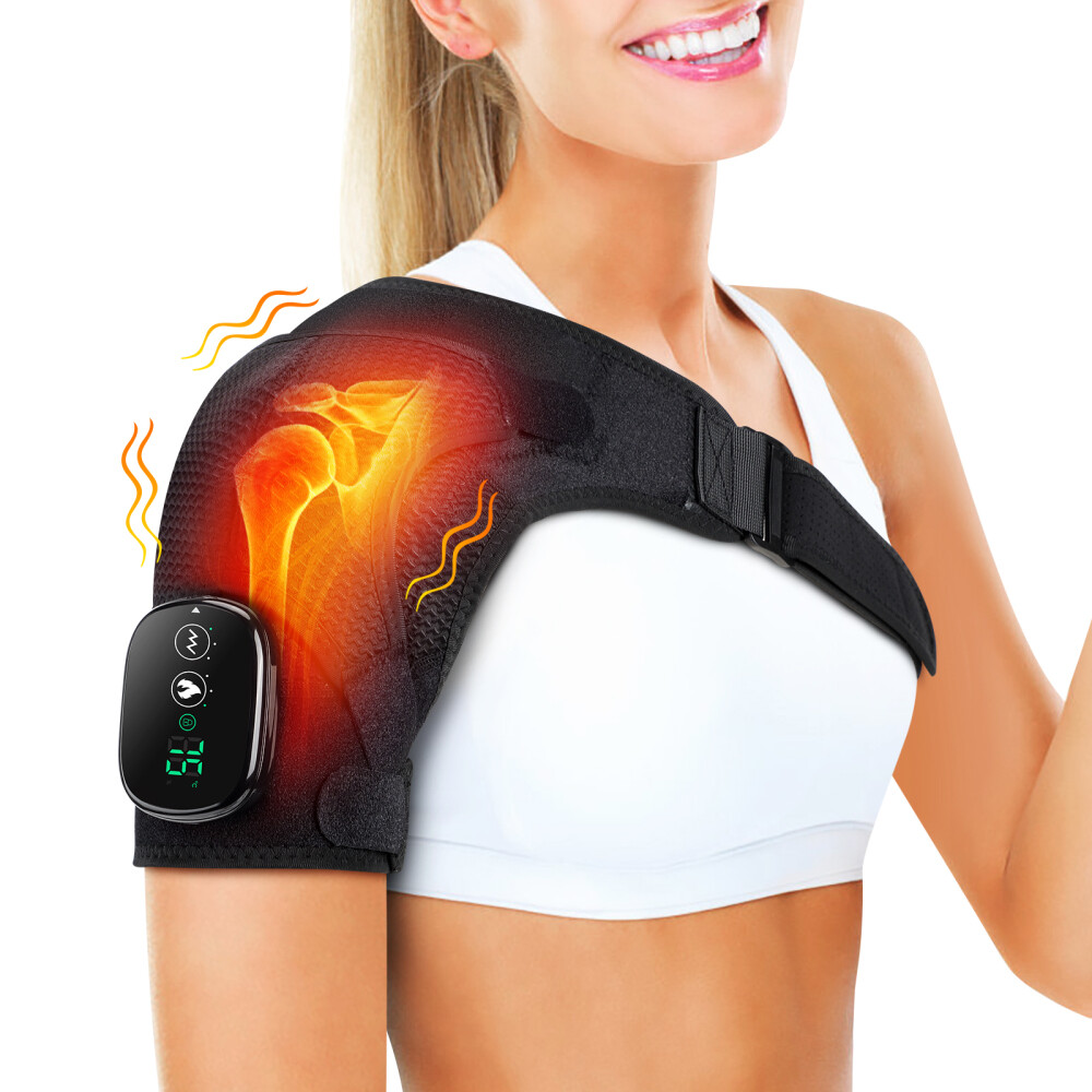 Rechargeable Heated Shoulder Brace Massage Rotator Cuff Support Compression Wrap