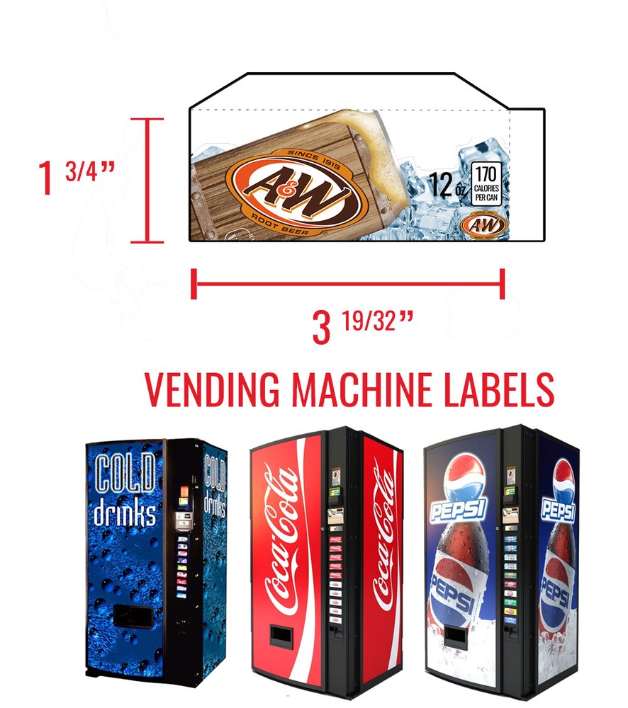 (7) Dixie Narco 501e - Vend Labels - Flavor Strips - Grape Soda - Sprite