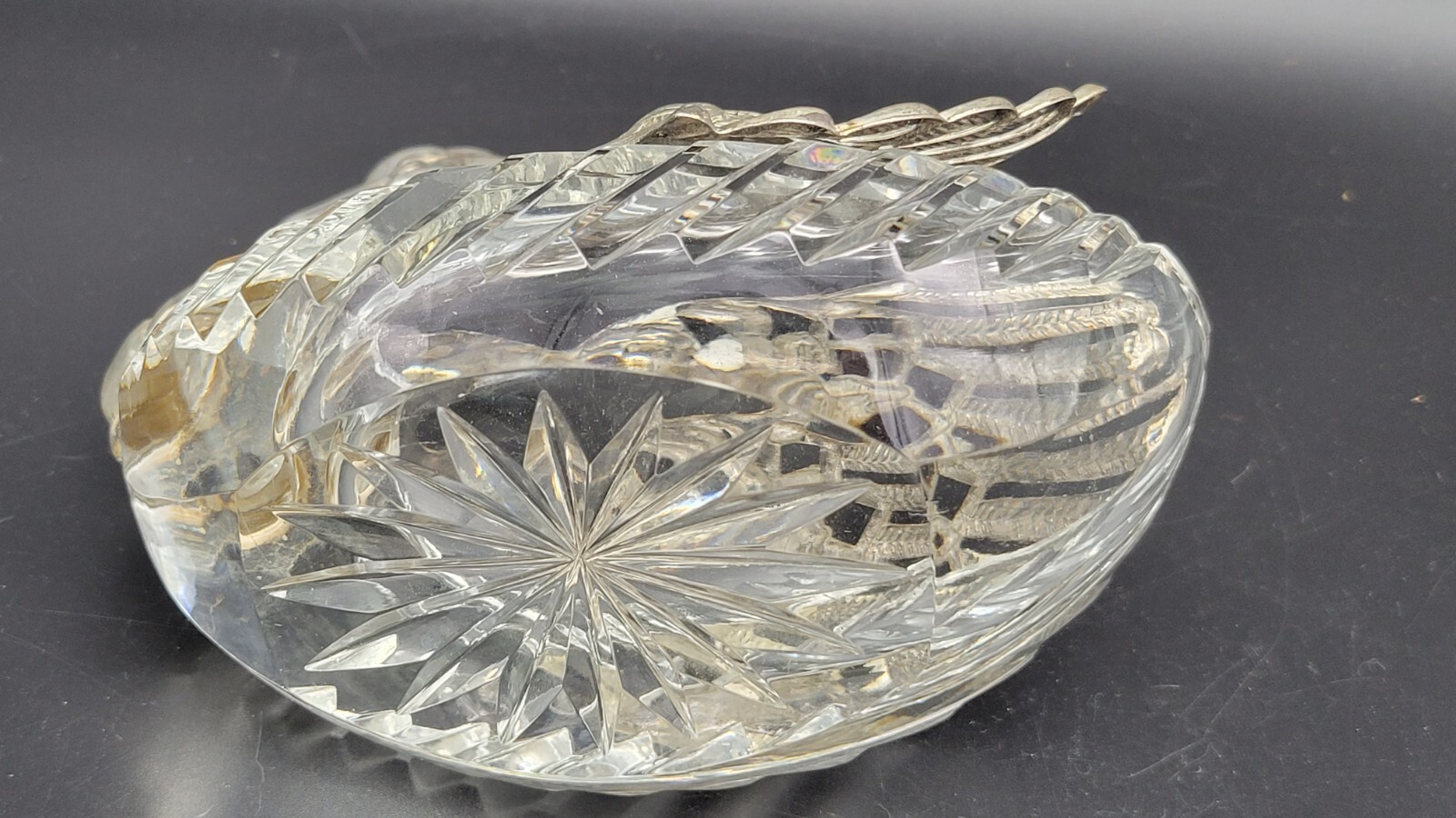 Vintage Sterling Silver & Crystal Swan Master Salt Cellar / Caviar Bowl, 5 1/4"