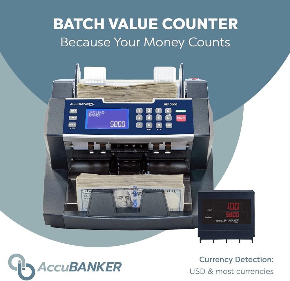 AccuBANKER AB5800 Bill Counter Multi Currency w/ Counterfeit Detection & Printer