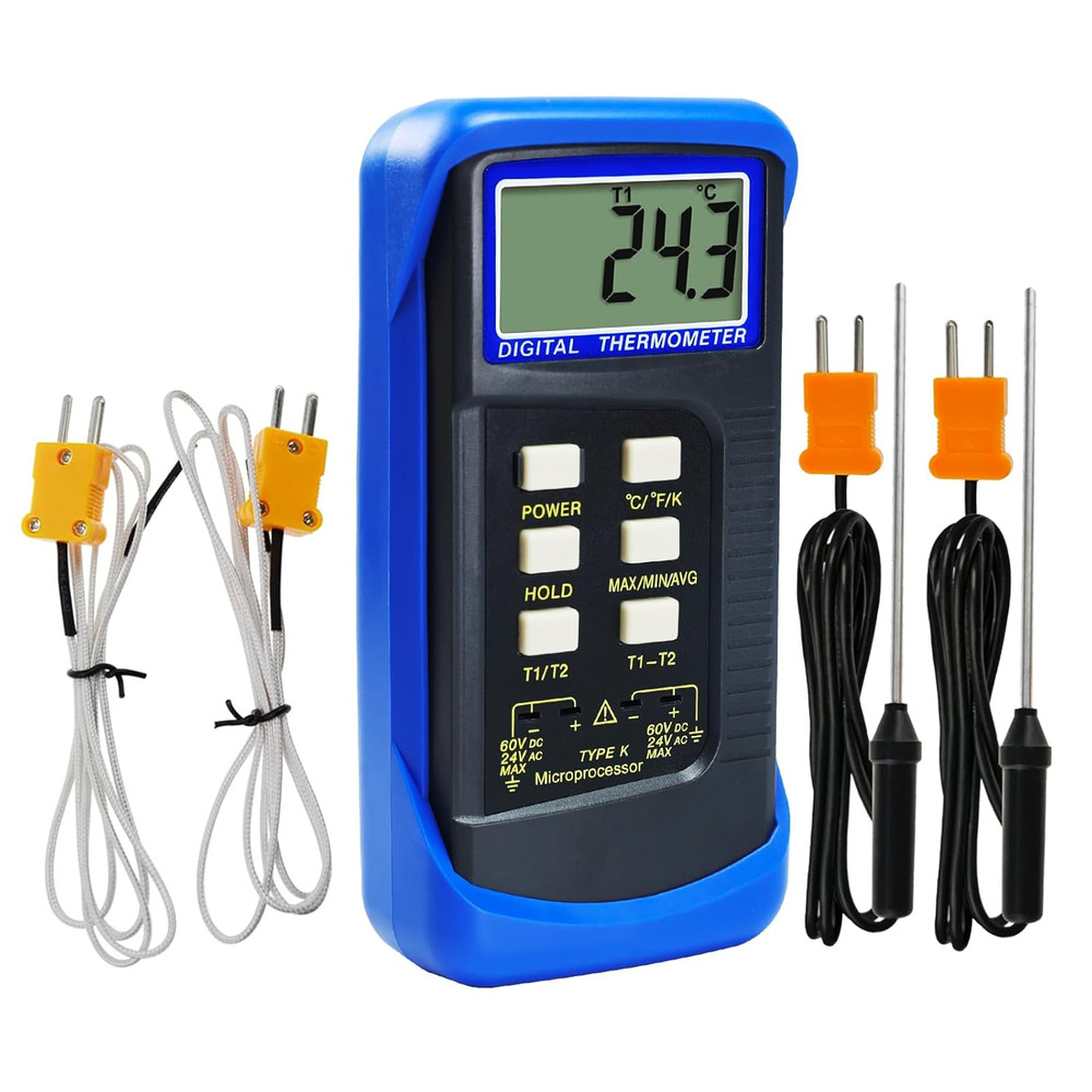Thermocouple Thermometer Digital K Type HVAC Thermometer Dual Temperature Meter