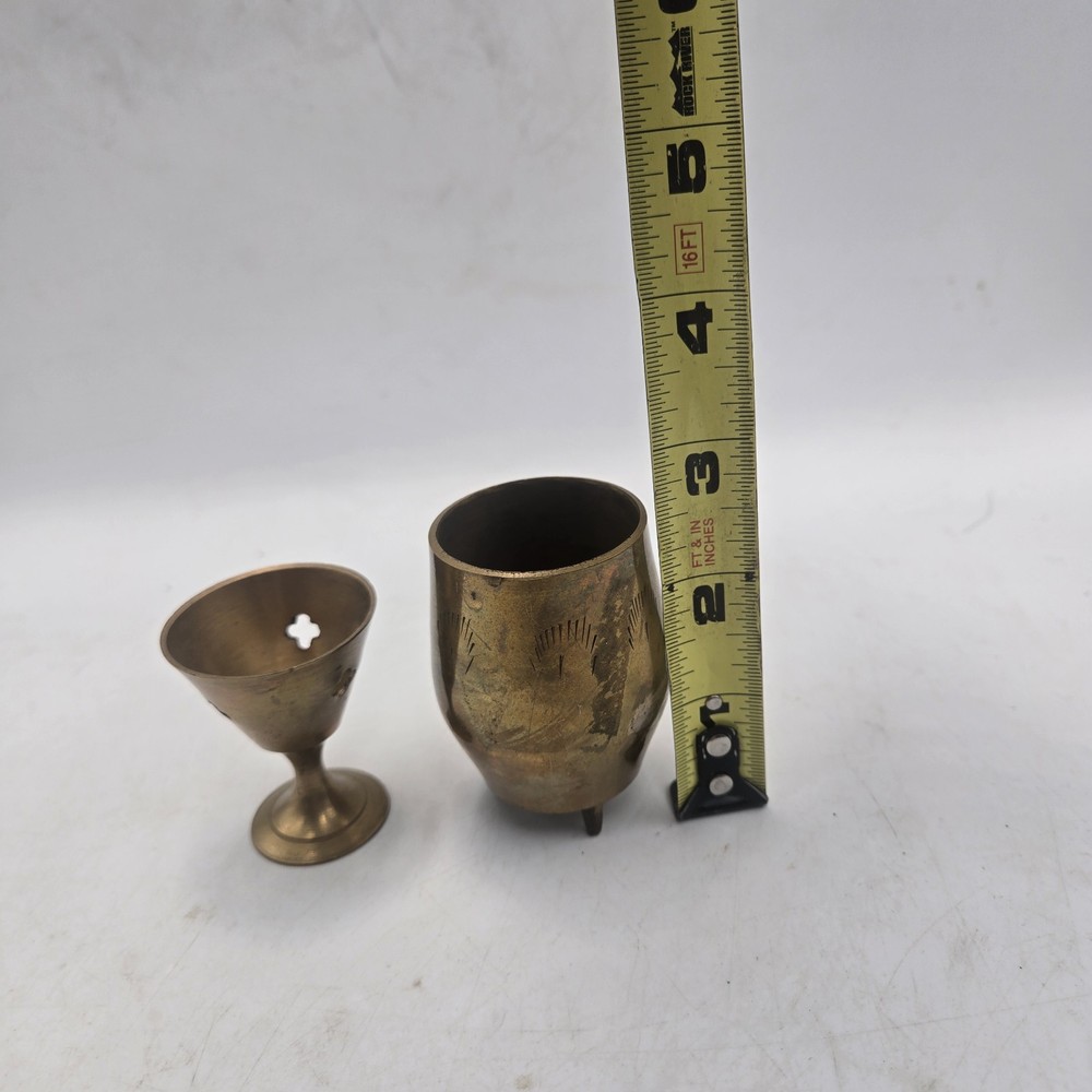 2 Small VTG Brass Incense Burner etched