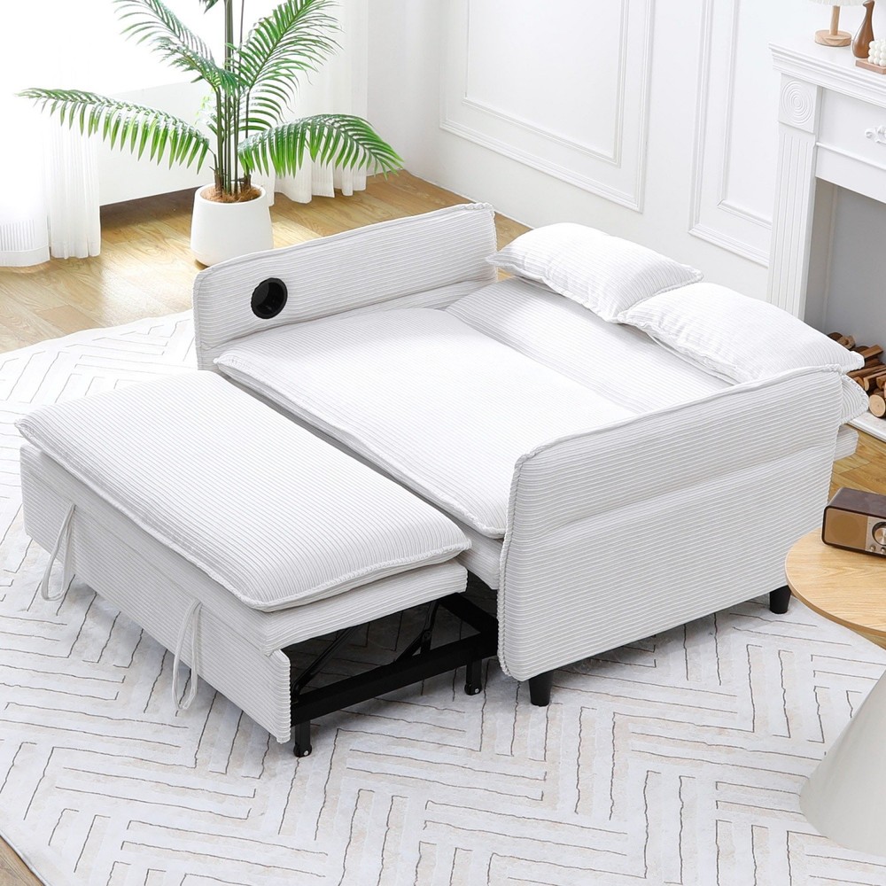 Convertible Sleeper Sofa Bed Loveseat Sofa w/ Pull-Out Bed & Adjustable Armrests