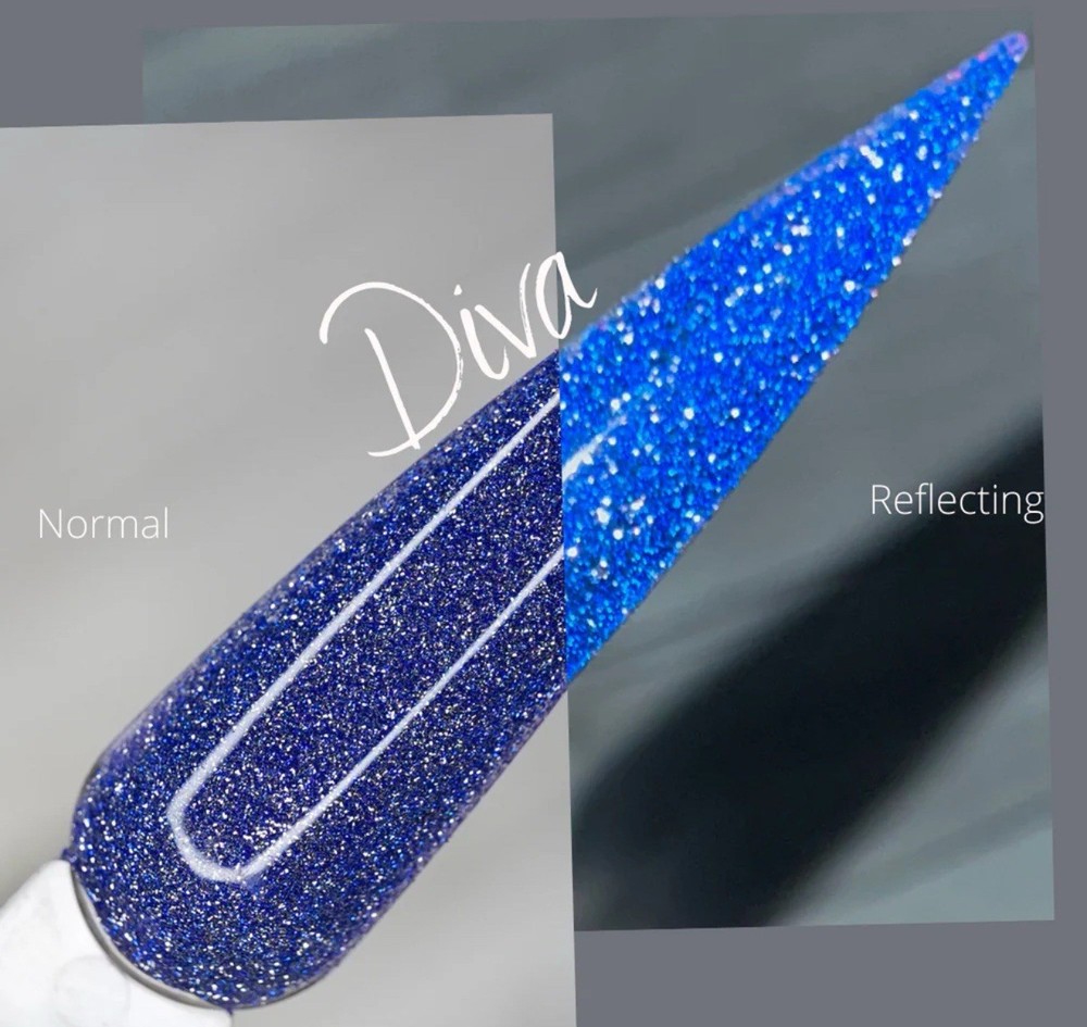 Ritzy Dips Nail Dip Powder Diva Reflective Glitter Dark Bright Solid Blue