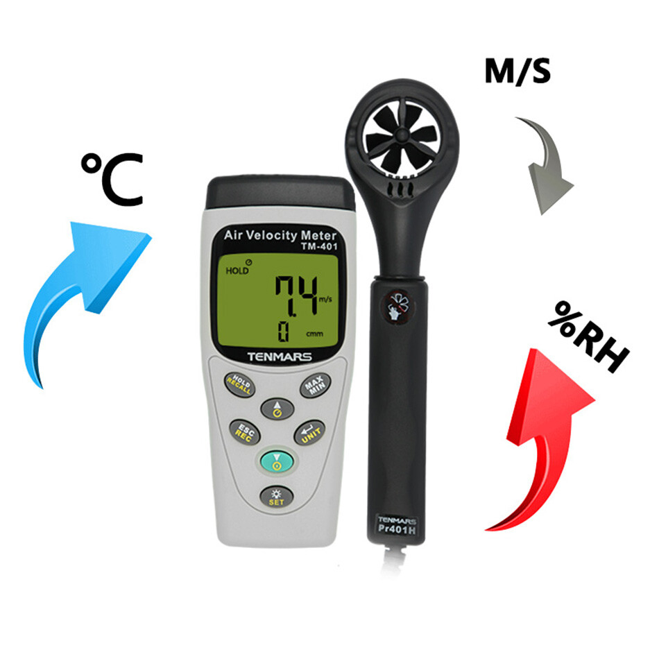 TENMARS TM-401 Multi-function Anemometer Temperature Humidity Stress Tester
