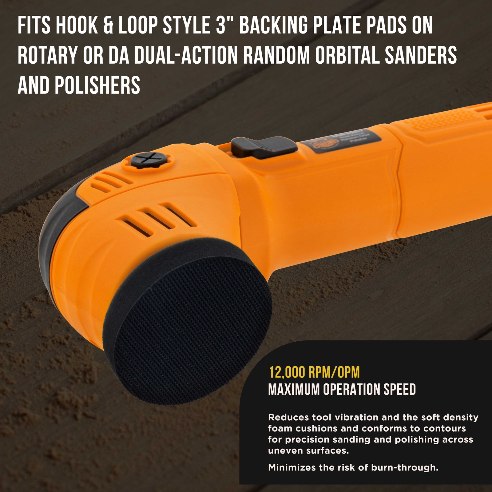 3 Dura-Gold 3" x 10mm Soft Density Interface Pads For Hook & Loop Sander Discs