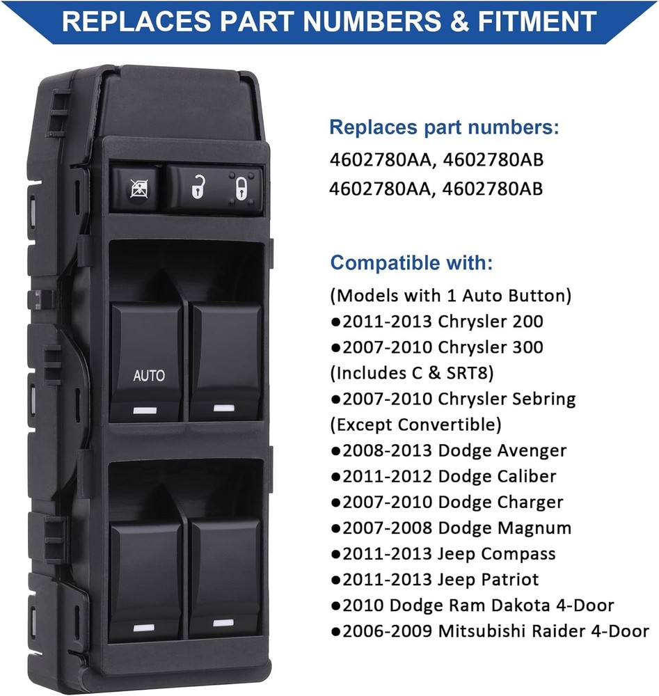 Obaee Power Window Switch Front Left Driver Side, Compatible with 2008-2013 Dodg